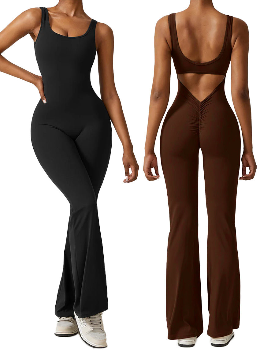 Cheekee V-Back Flared Jumpsuit (Pack of 2)