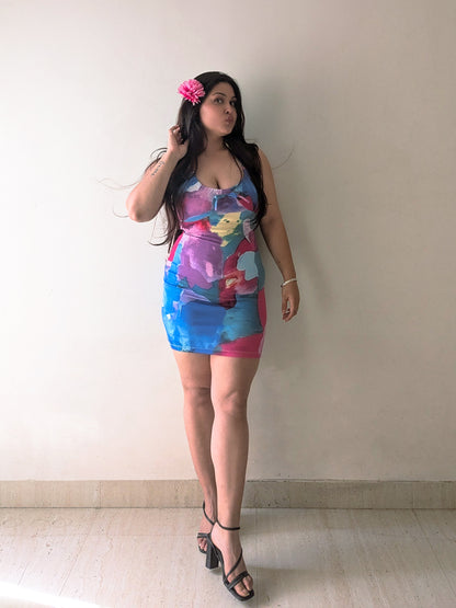 Cheekee Bloom Halter Bodycon Dress 🌸🌈
